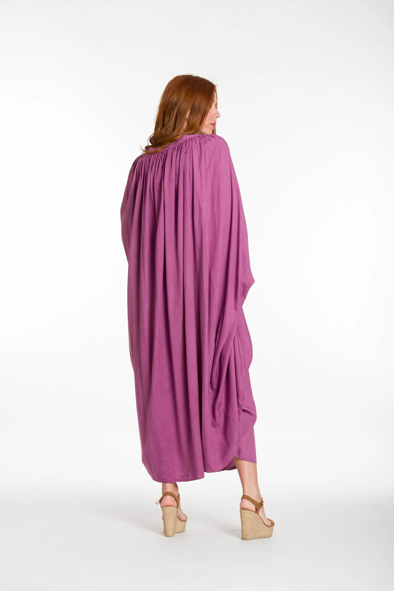 Καφτανι - πουκαμισοφορεμα oversize look με ρυθμιζομενα μανικια - Λιλά παρεό παραλίας από βισκόζ για καλοκαιρινές resort εμφανίσεις