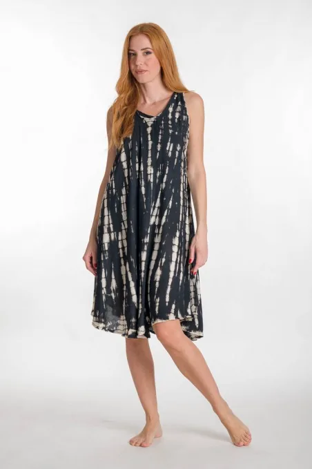 Φορεμα midi αμανικο viscose tie dye - Μαύρο παρεό παραλίας για καλοκαιρινές resort εμφανίσεις