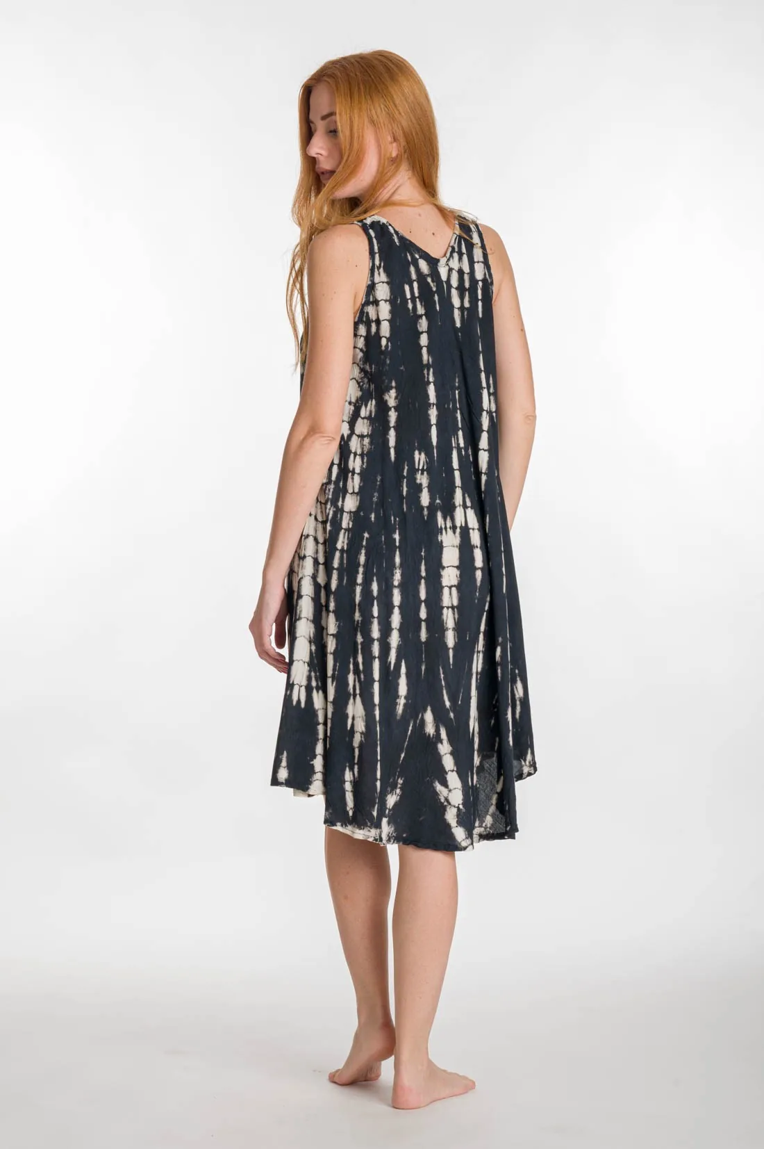Φορεμα midi αμανικο viscose tie dye - Μαύρο φόρεμα παραλίας για καλοκαιρινές resort εμφανίσεις