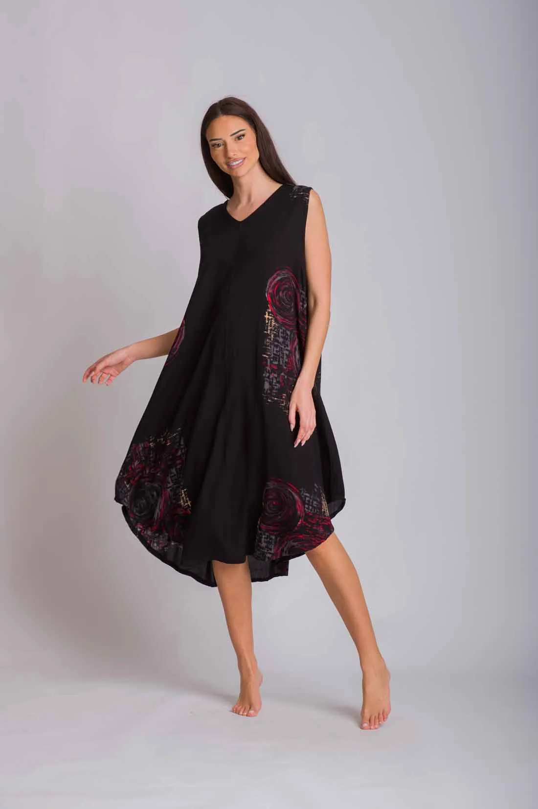 Μαύρο φορεμα oval αμανικο viscose crincle - φόρεμα παραλίας για καλοκαιρινές resort εμφανίσεις