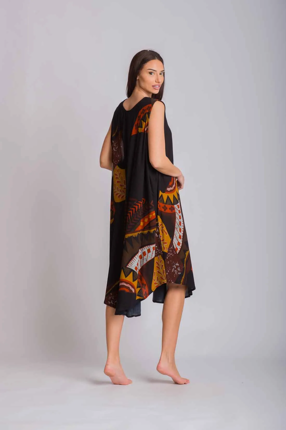 Μαύρο φορεμα oval αμανικο viscose crincle - φόρεμα παραλίας για καλοκαιρινές resort εμφανίσεις