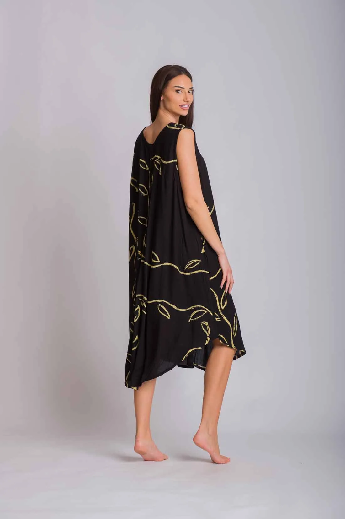 Μαύρο φορεμα oval αμανικο viscose crincle - φόρεμα παραλίας για καλοκαιρινές resort εμφανίσεις