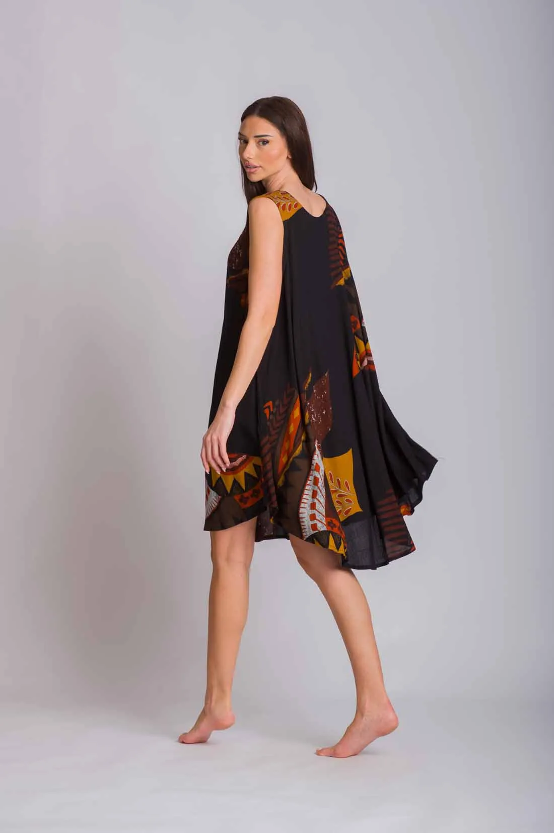Μαύρο φορεμα oval αμανικο viscose crincle - φόρεμα παραλίας για καλοκαιρινές resort εμφανίσεις