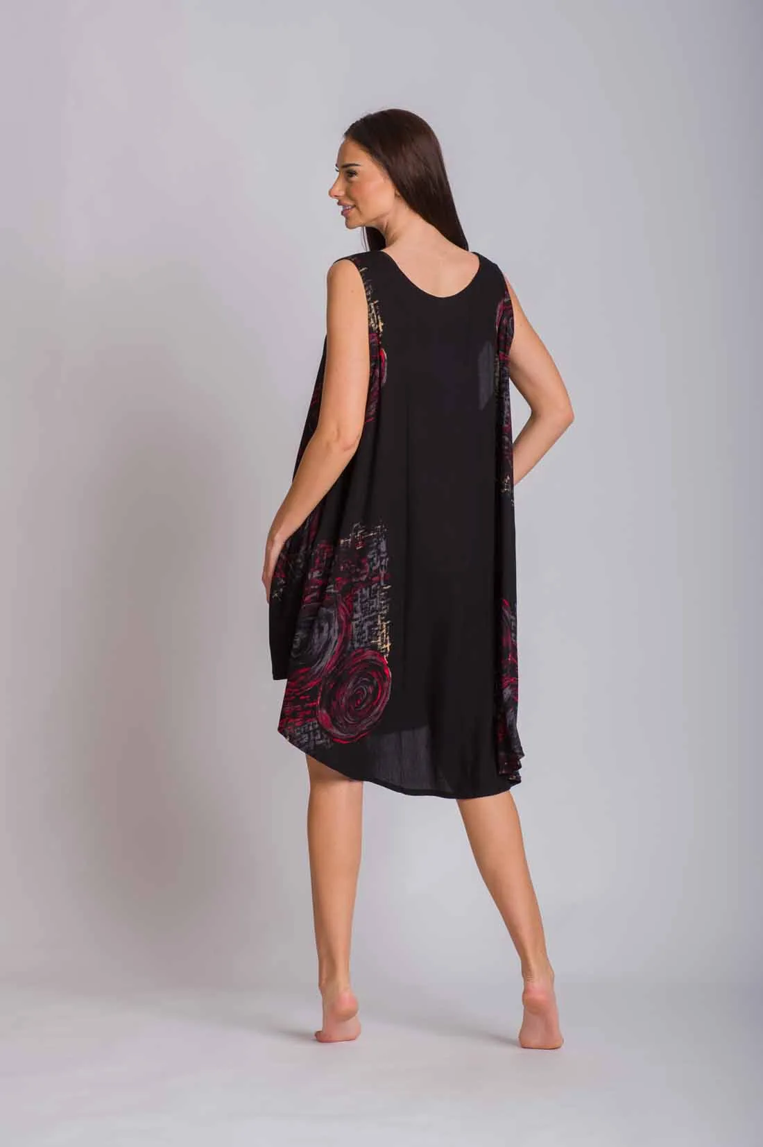 Μαύρο φορεμα oval αμανικο viscose crincle - φόρεμα παραλίας για καλοκαιρινές resort εμφανίσεις