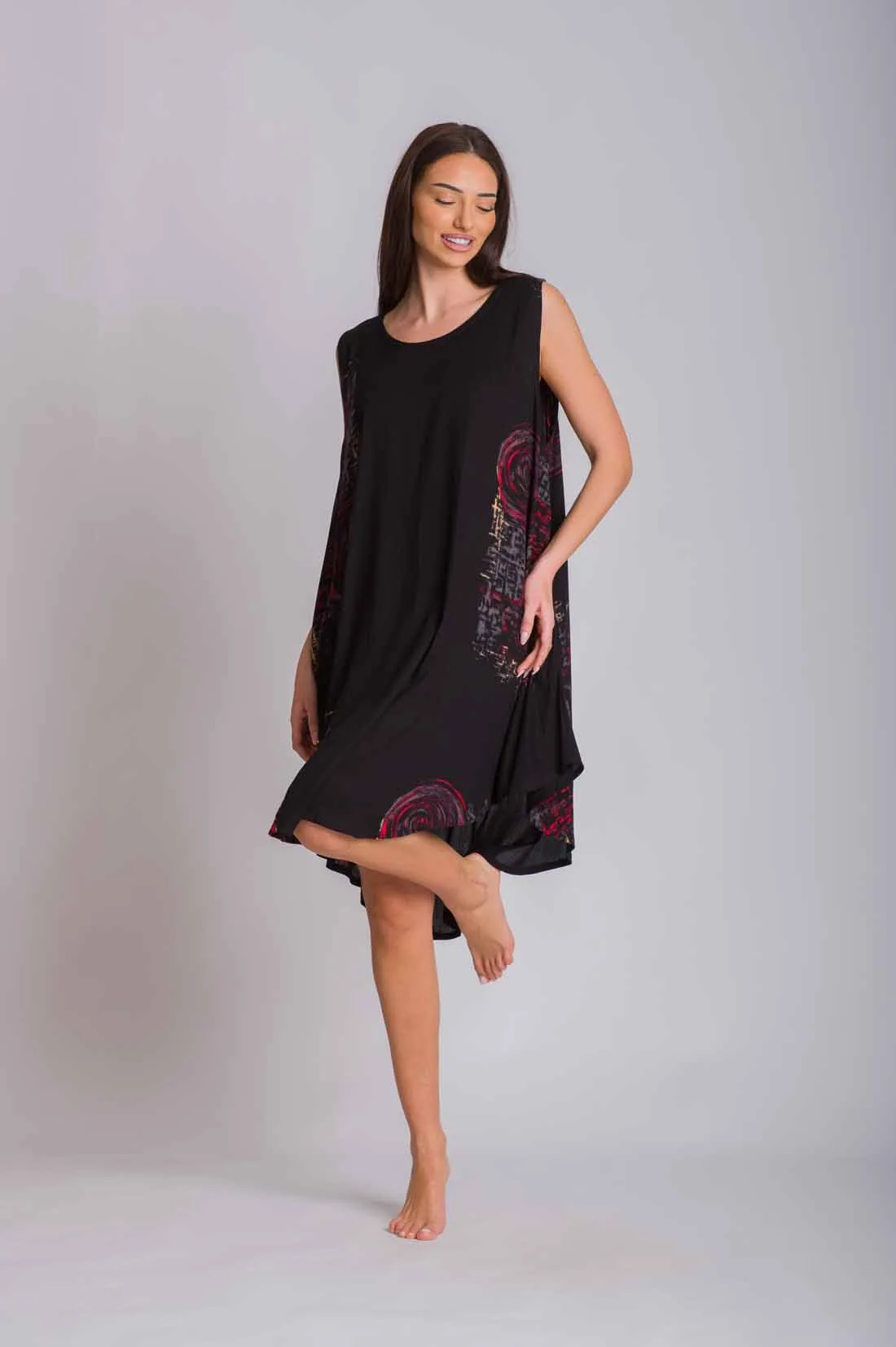 Μαύρο φορεμα oval αμανικο viscose crincle - φόρεμα παραλίας για καλοκαιρινές resort εμφανίσεις