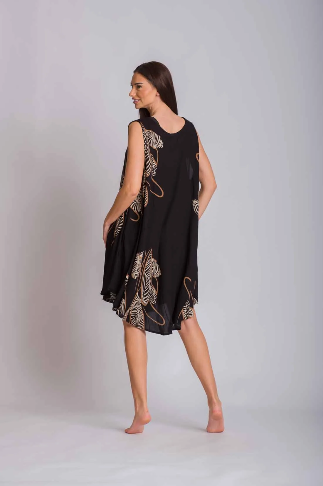 Μαύρο φορεμα oval αμανικο viscose crincle - φόρεμα παραλίας για καλοκαιρινές resort εμφανίσεις