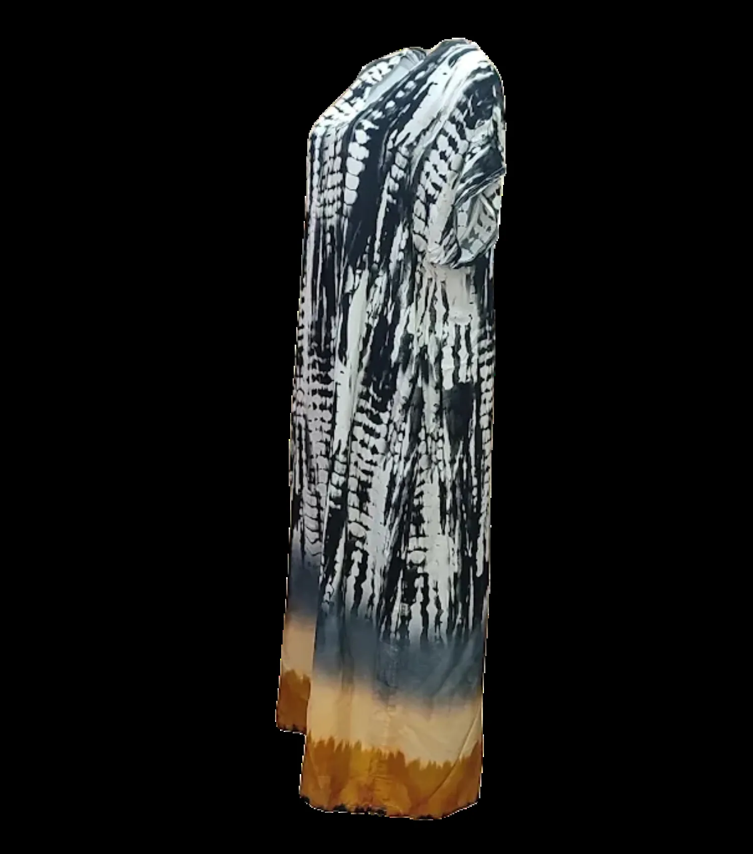 Καφτανι - φορεμα maxi βισκοζ shibori tie dye με κοντο μανικι - Μαύρο φόρεμα παραλίας από βισκόζ για καλοκαιρινές resort εμφανίσεις