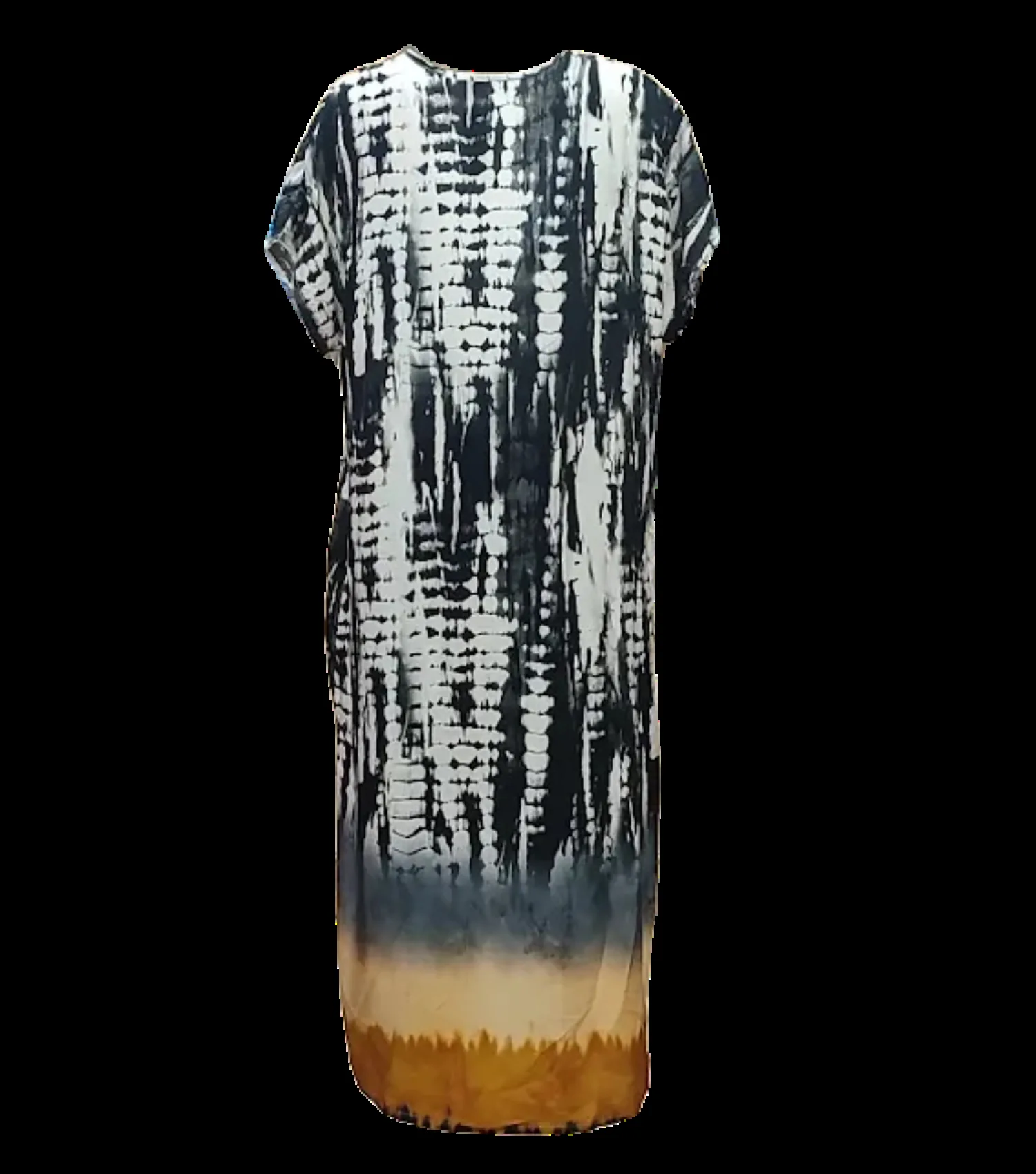 Καφτανι - φορεμα maxi βισκοζ shibori tie dye με κοντο μανικι - Μαύρο φόρεμα παραλίας από βισκόζ για καλοκαιρινές resort εμφανίσεις