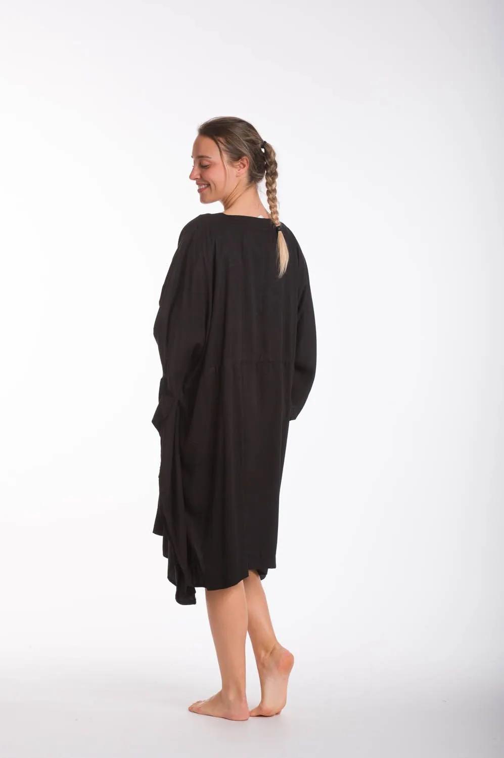 Μαύρο καφτάνι midi μονοχρωμο viscose με adjuster - καφτάνι παραλίας από βισκόζ για καλοκαιρινές resort εμφανίσεις