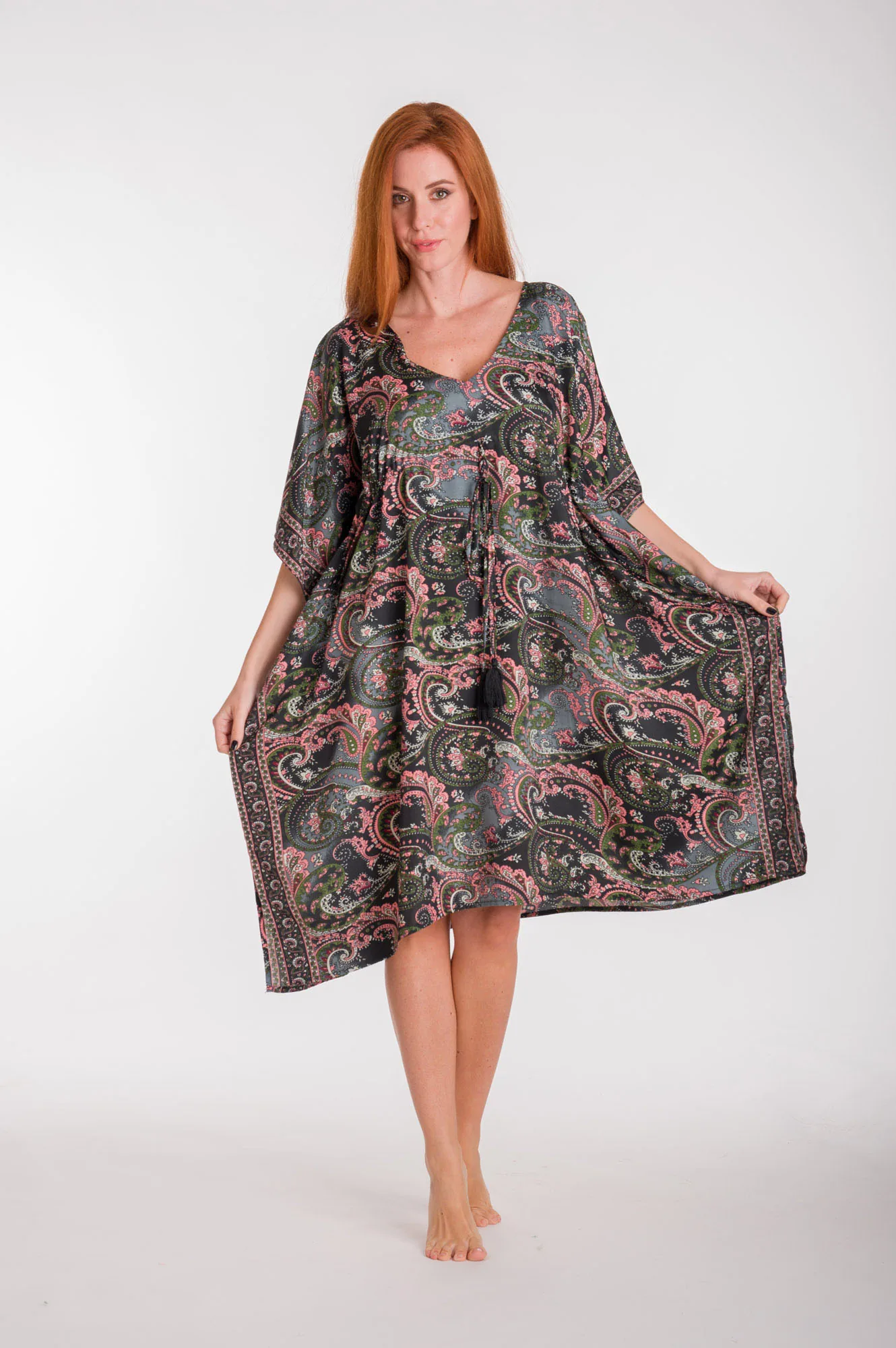 Καφτανι art. silk με adjuster - Μαύρο;Σομόν παρεό παραλίας για καλοκαιρινές resort εμφανίσεις