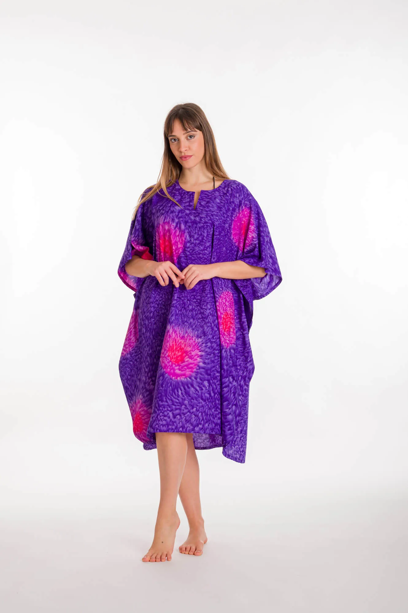 Καφτανι 3/4 mmf silk touch - Μώβ;Φούξια καφτάνι παραλίας για καλοκαιρινές resort εμφανίσεις