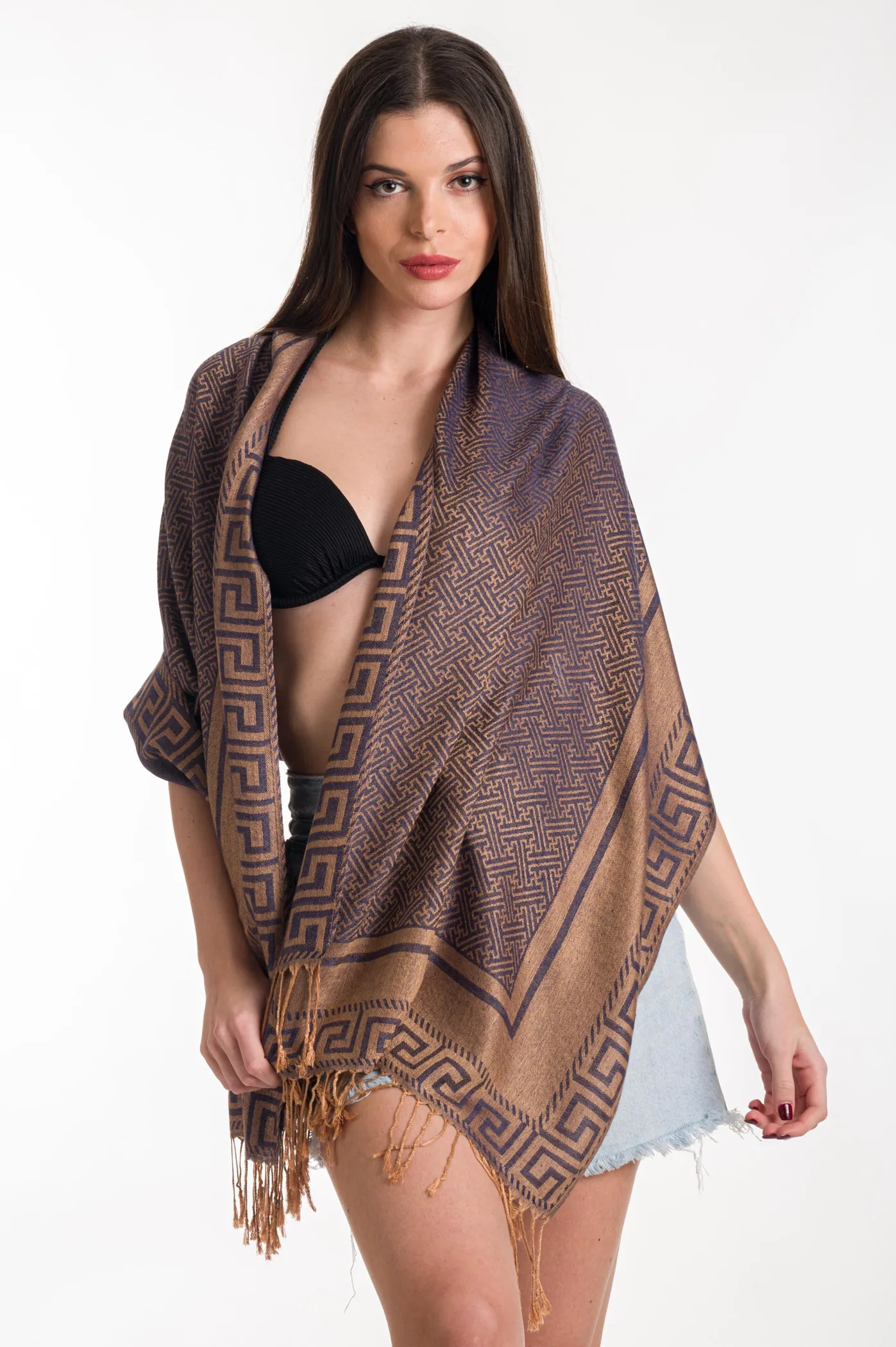 Πασμινα βισκοζ με μαιανδρο - Μώβ resort wear προϊόν για καλοκαιρινές resort εμφανίσεις