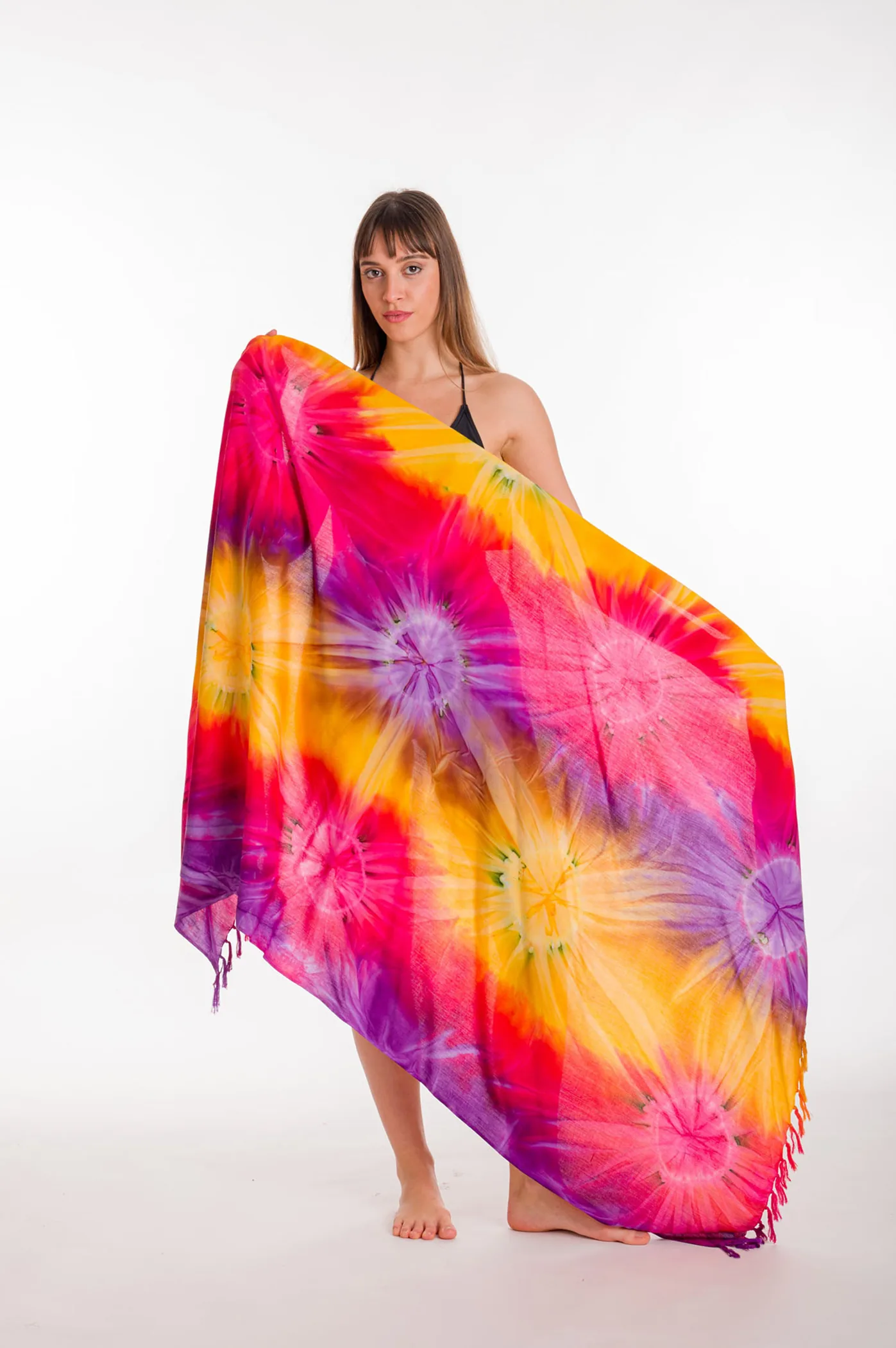 Παρεο βισκοζ tie dye εκρηξη με κροσσια - Μώβ;Πορτοκαλί;Φούξια παρεό παραλίας για καλοκαιρινές resort εμφανίσεις