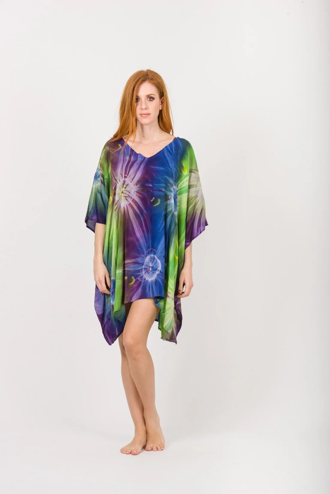 Ποντσο βισκοζ tie dye εκρηξη - Μώβ;Πράσινο;Μπλέ παρεό παραλίας από βισκόζ για καλοκαιρινές resort εμφανίσεις