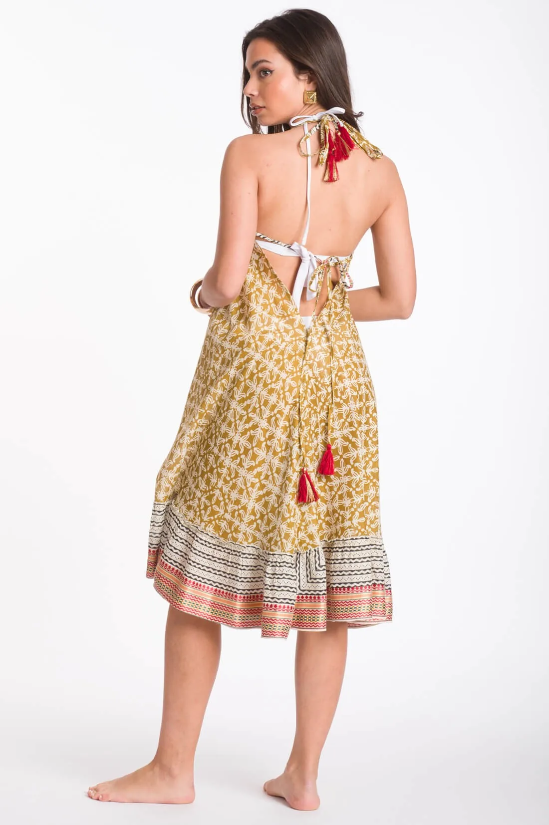 Boho φορεμα βαμβακερο με δεσιματα - Μπέζ φόρεμα παραλίας για καλοκαιρινές resort εμφανίσεις