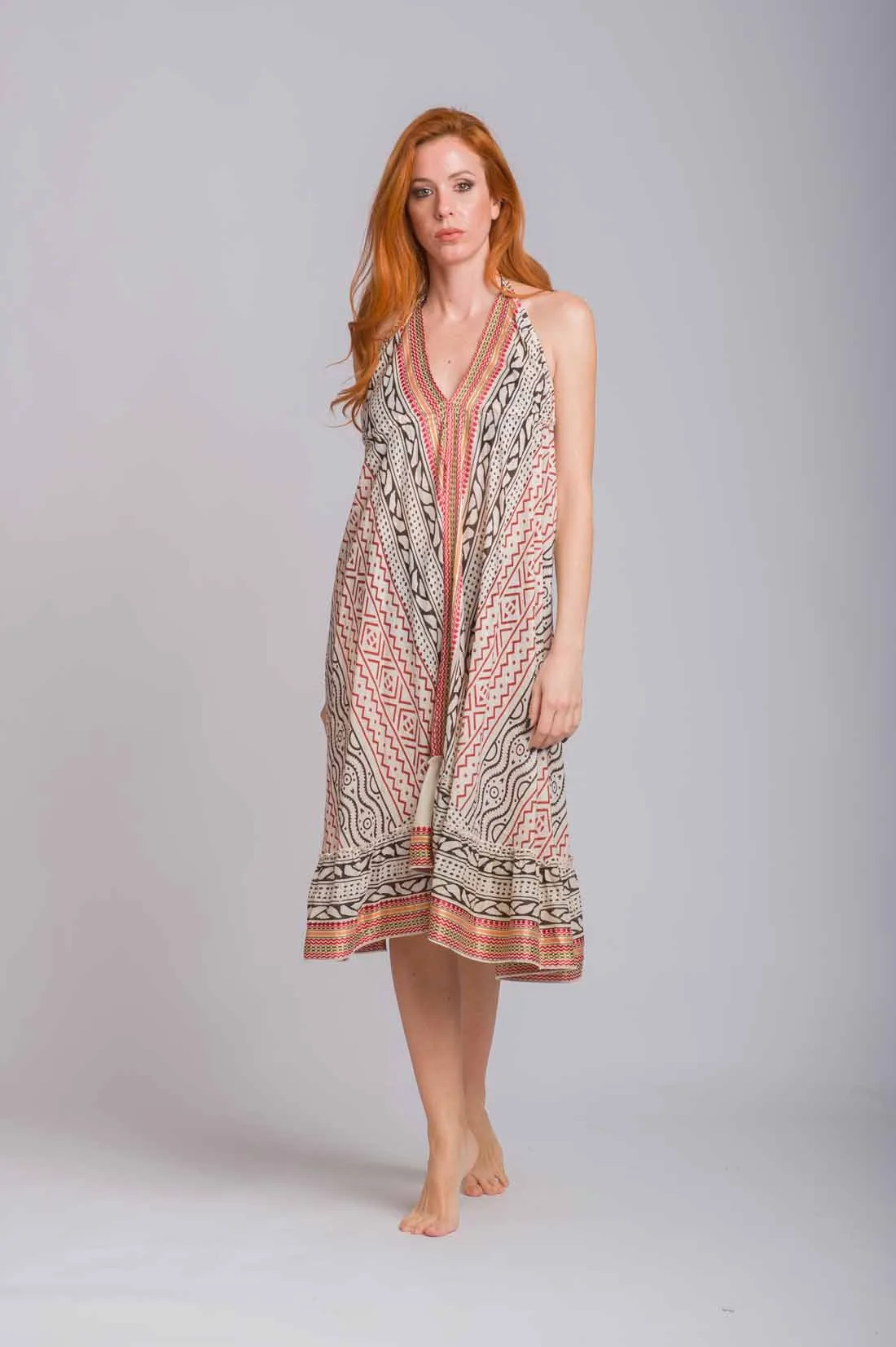 Μπέζ boho φορεμα βαμβακερο με δεσιματα - παρεό παραλίας για καλοκαιρινές resort εμφανίσεις