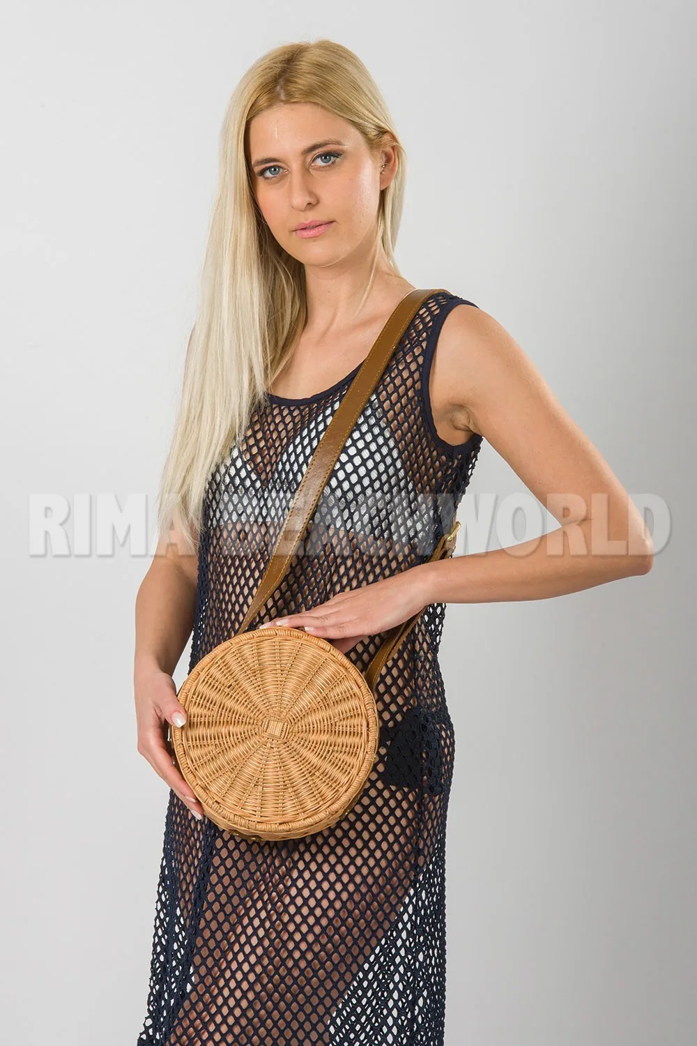 Χειροποιητη τσαντα rattan round - Μπέζ παρεό παραλίας για καλοκαιρινές resort εμφανίσεις