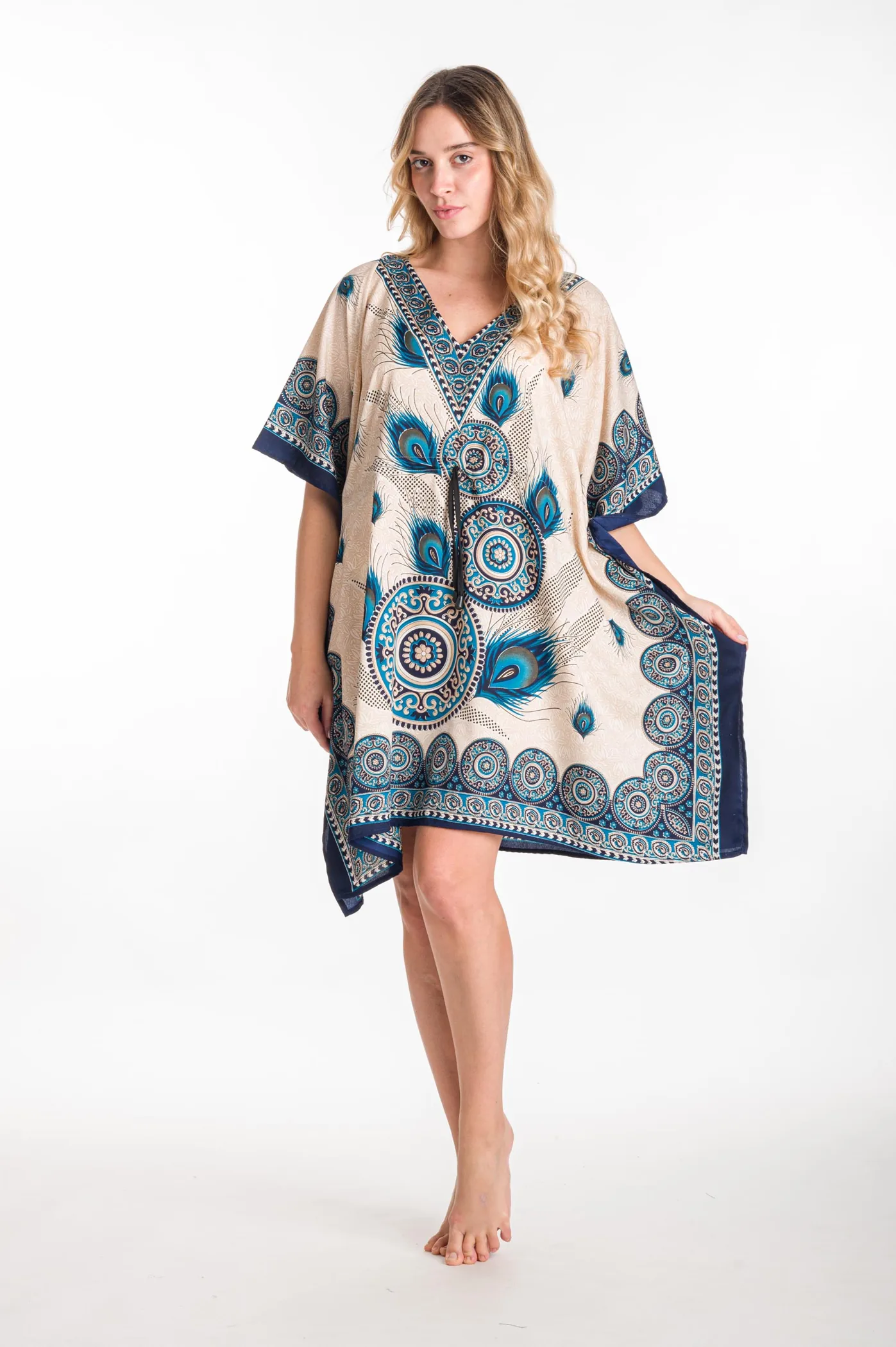 Ποντσο με adjuster - mmf silk touch - Μπέζ;Μπλέ παρεό παραλίας για καλοκαιρινές resort εμφανίσεις