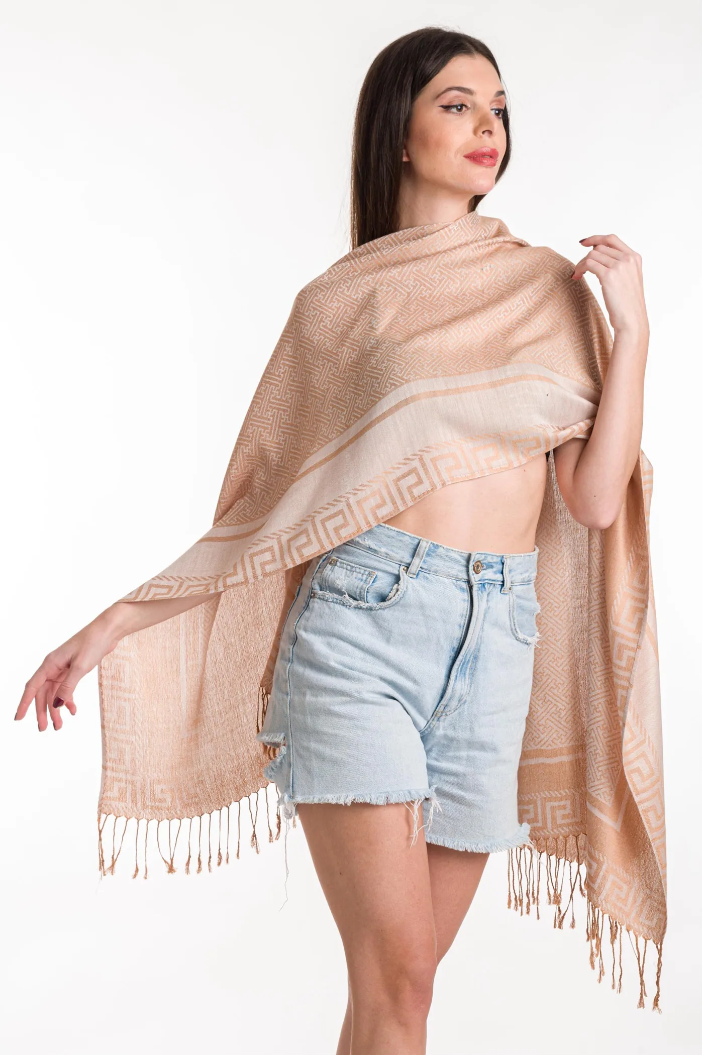 Πασμινα βισκοζ με μαιανδρο - Μπέζ resort wear προϊόν για καλοκαιρινές resort εμφανίσεις