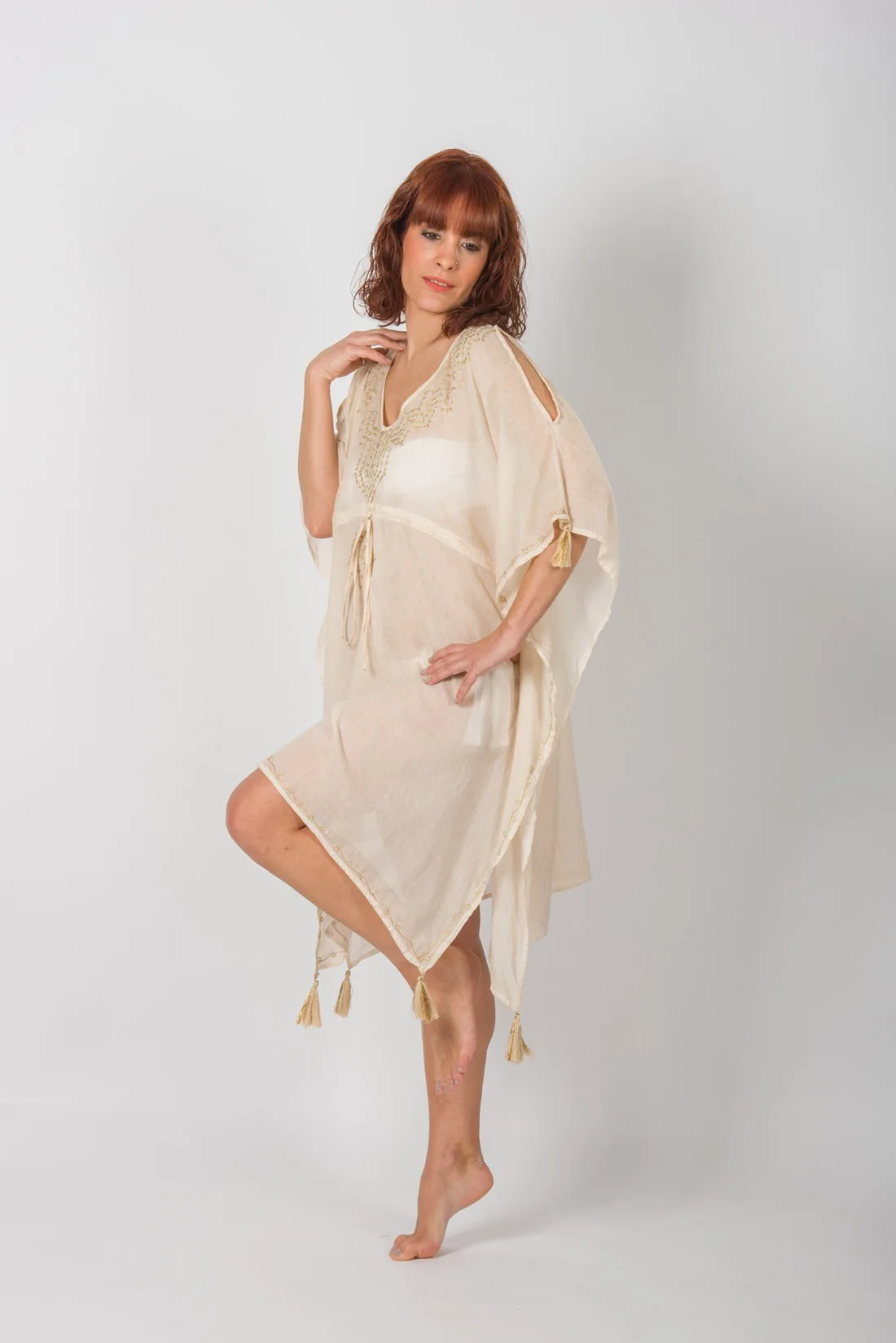 Ποντσο βαμβακερο πετροπλυμενο off shoulder - Μπέζ παρεό παραλίας από βισκόζ για καλοκαιρινές resort εμφανίσεις