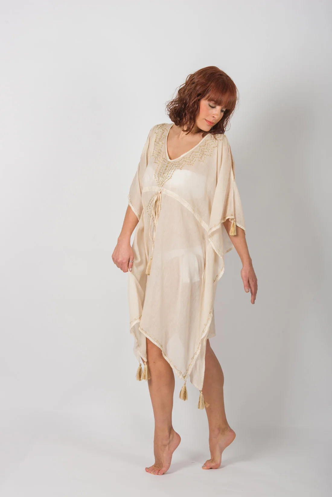 Ποντσο βαμβακερο πετροπλυμενο off shoulder - Μπέζ πόντσο παραλίας από βισκόζ για καλοκαιρινές resort εμφανίσεις
