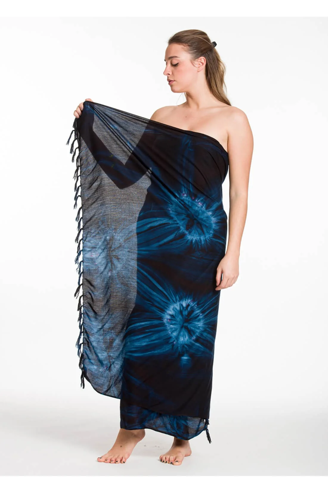 Παρεο βισκοζ tie dye εκρηξη με κροσσια - Μπλέ;Blue Black παρεό παραλίας για καλοκαιρινές resort εμφανίσεις