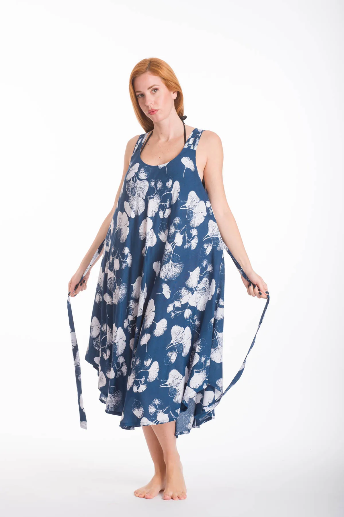 Φορεμα αμανικο oval viscose με δεσιμο στην μεση - Μπλέ παρεό παραλίας για καλοκαιρινές resort εμφανίσεις