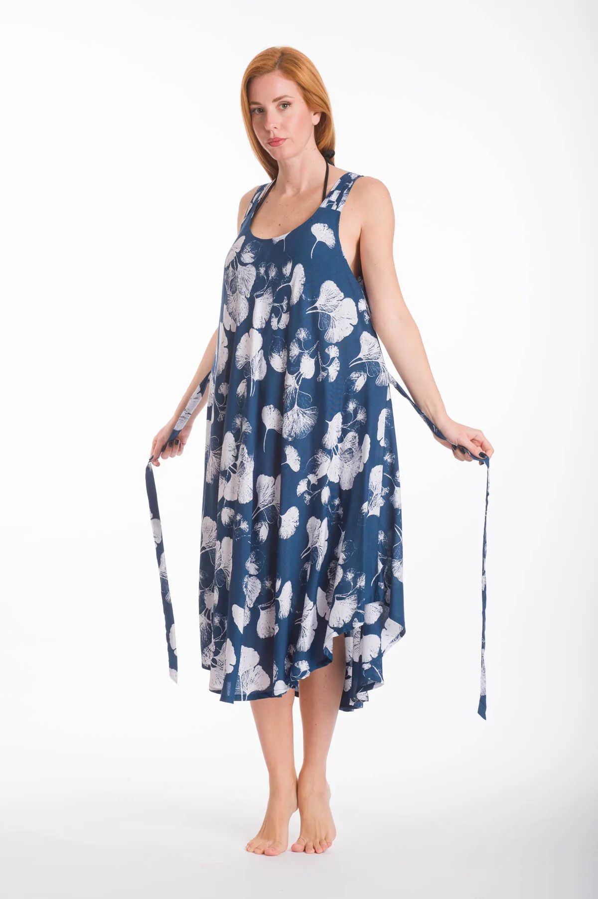 Φορεμα αμανικο oval viscose με δεσιμο στην μεση - Μπλέ φόρεμα παραλίας για καλοκαιρινές resort εμφανίσεις