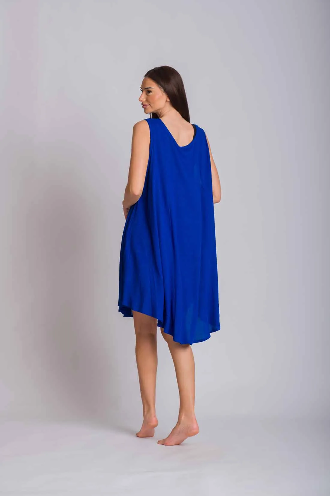 Μπλέ φορεμα oval αμανικο viscose crincle - φόρεμα παραλίας για καλοκαιρινές resort εμφανίσεις