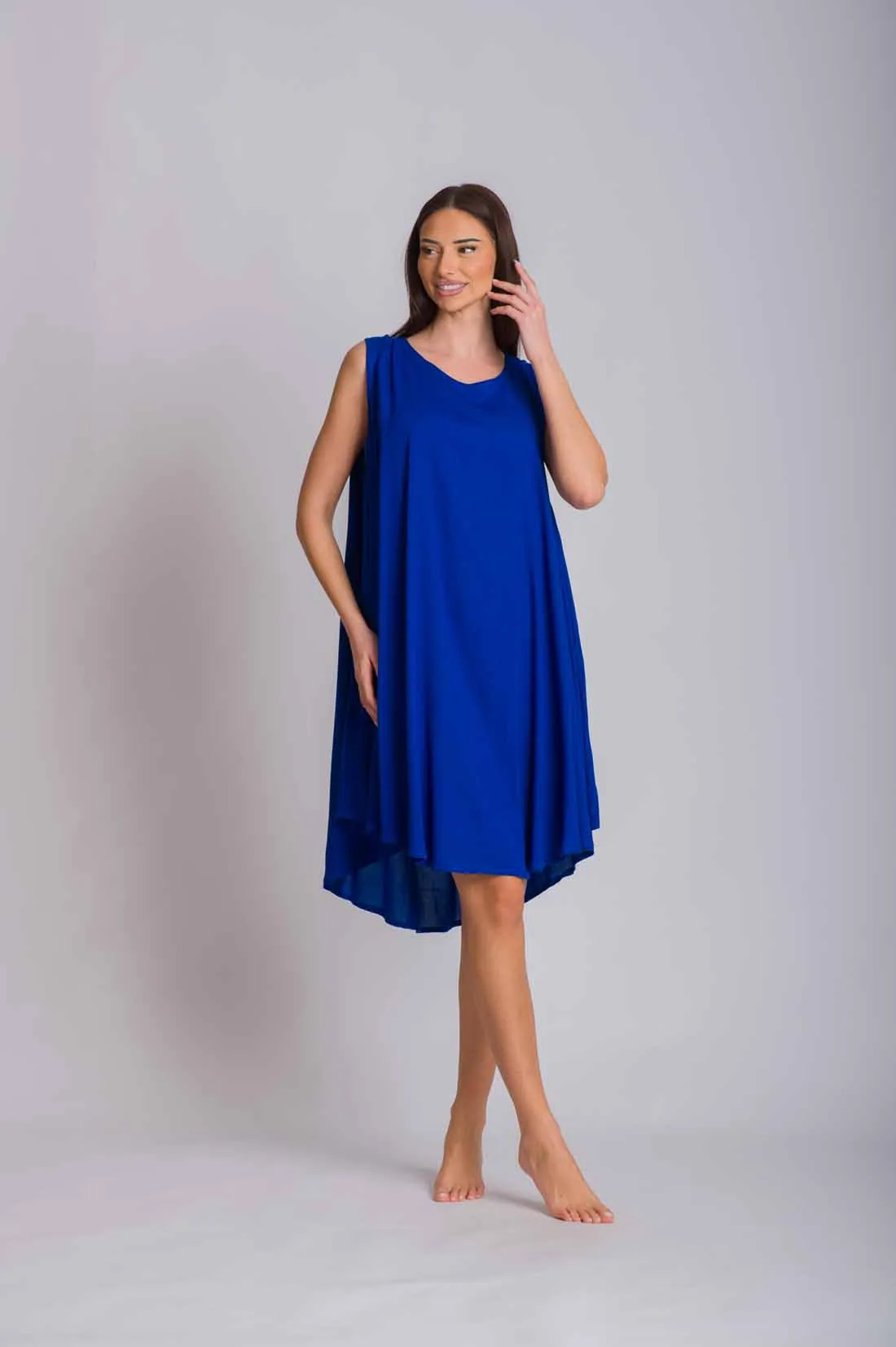 Μπλέ φορεμα oval αμανικο viscose crincle - φόρεμα παραλίας για καλοκαιρινές resort εμφανίσεις