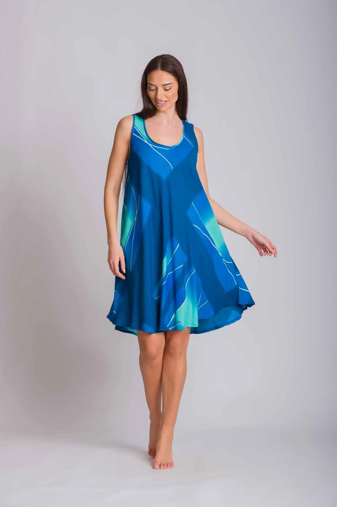 Μπλέ φορεμα oval αμανικο viscose crincle - παρεό παραλίας για καλοκαιρινές resort εμφανίσεις