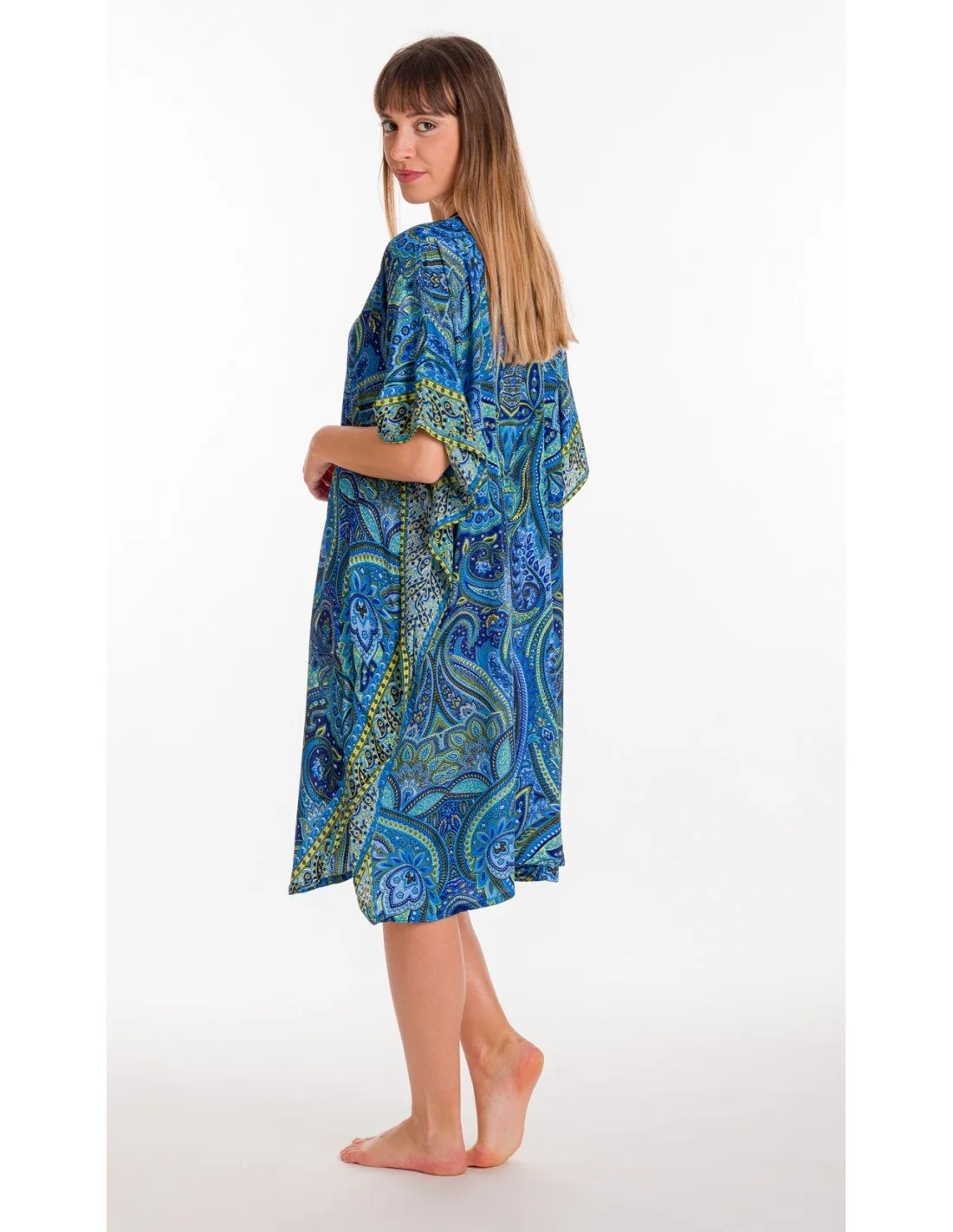 Καφτανι art. silk με adjuster - Μπλέ καφτάνι παραλίας για καλοκαιρινές resort εμφανίσεις