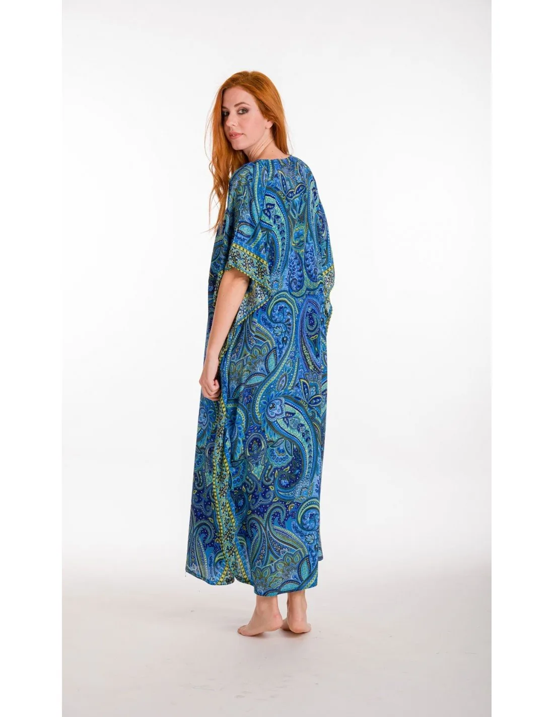 Καφτανι art. silk με adjuster - Μπλέ καφτάνι παραλίας για καλοκαιρινές resort εμφανίσεις