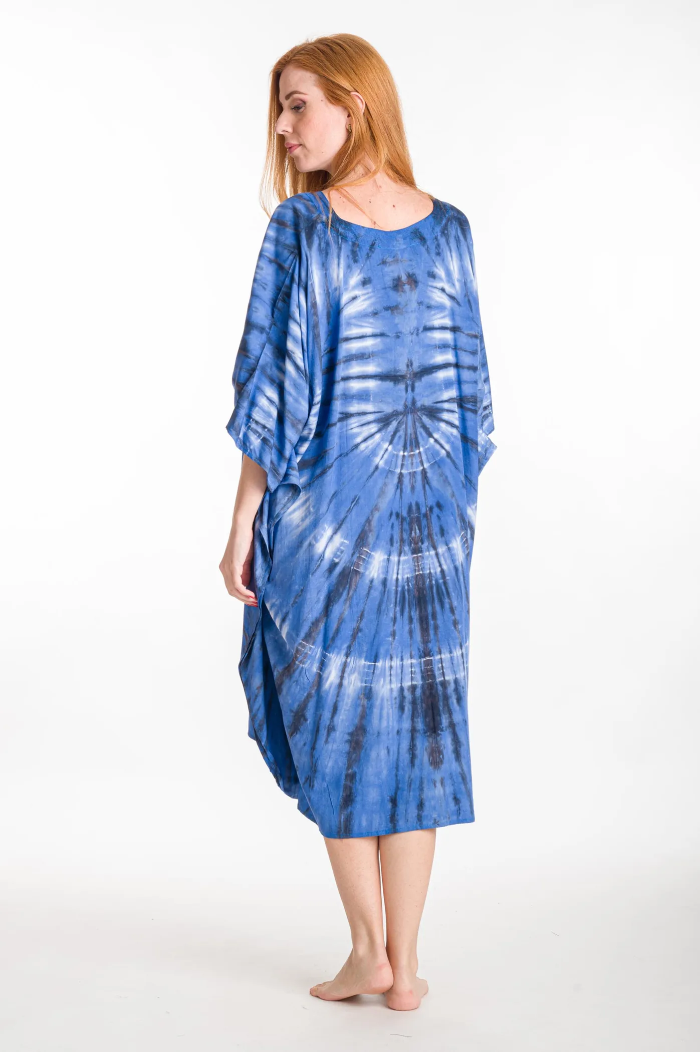 Καφτανι midi βισκοζ tie dye - Μπλέ καφτάνι παραλίας από βισκόζ για καλοκαιρινές resort εμφανίσεις