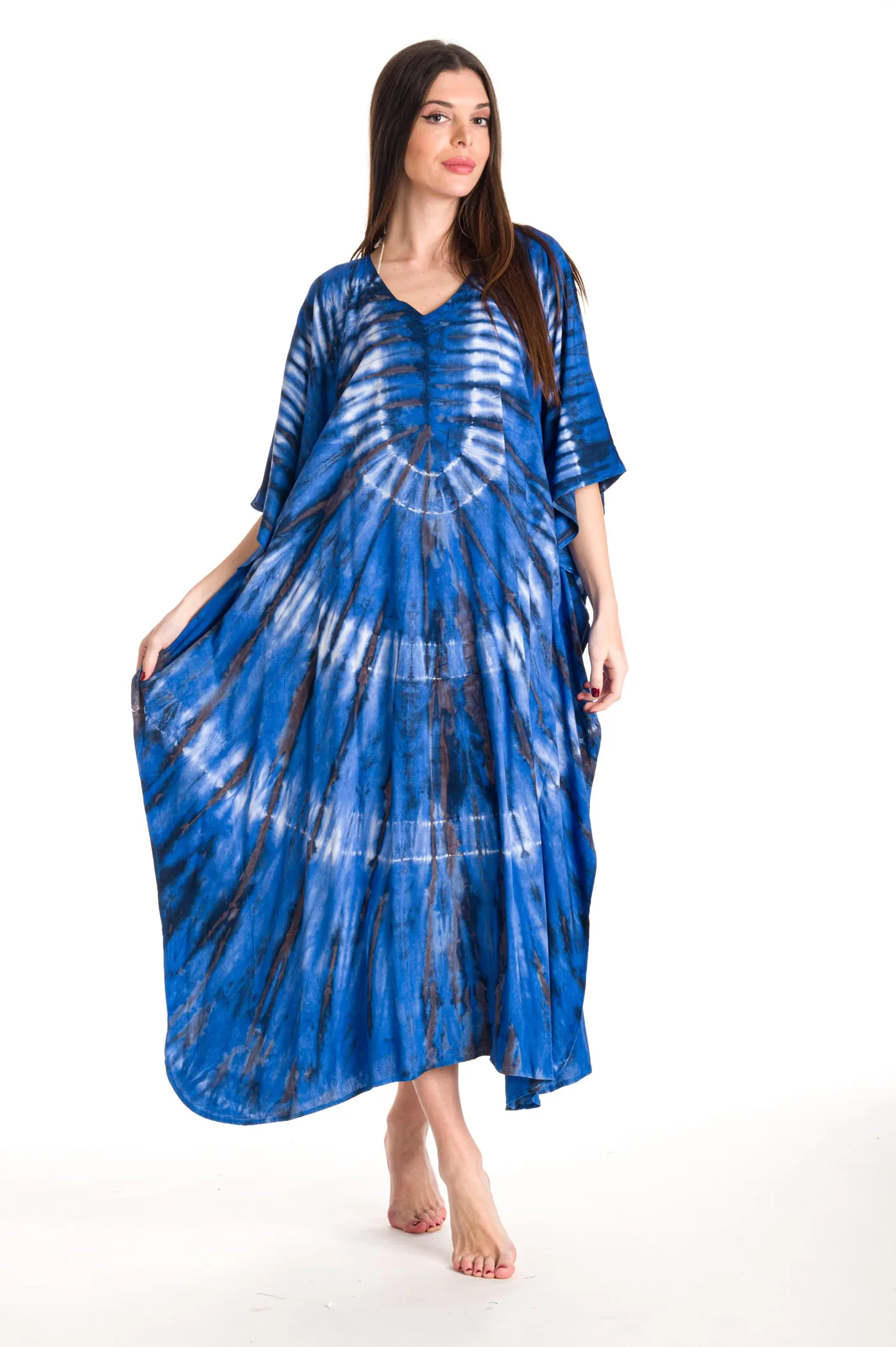 Καφτανι βισκοζ tie dye - Μπλέ παρεό παραλίας από βισκόζ για καλοκαιρινές resort εμφανίσεις