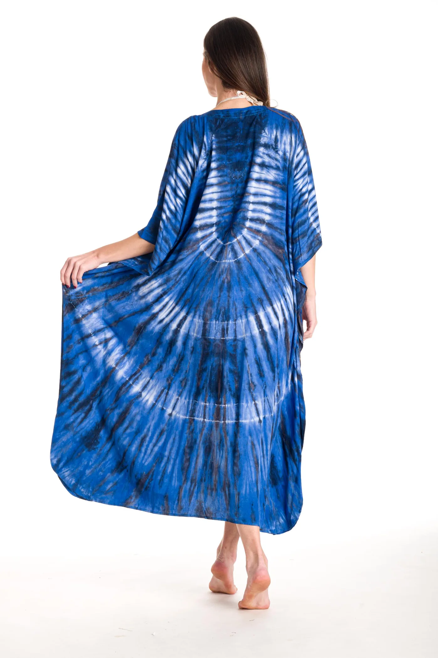 Καφτανι βισκοζ tie dye - Μπλέ καφτάνι παραλίας από βισκόζ για καλοκαιρινές resort εμφανίσεις