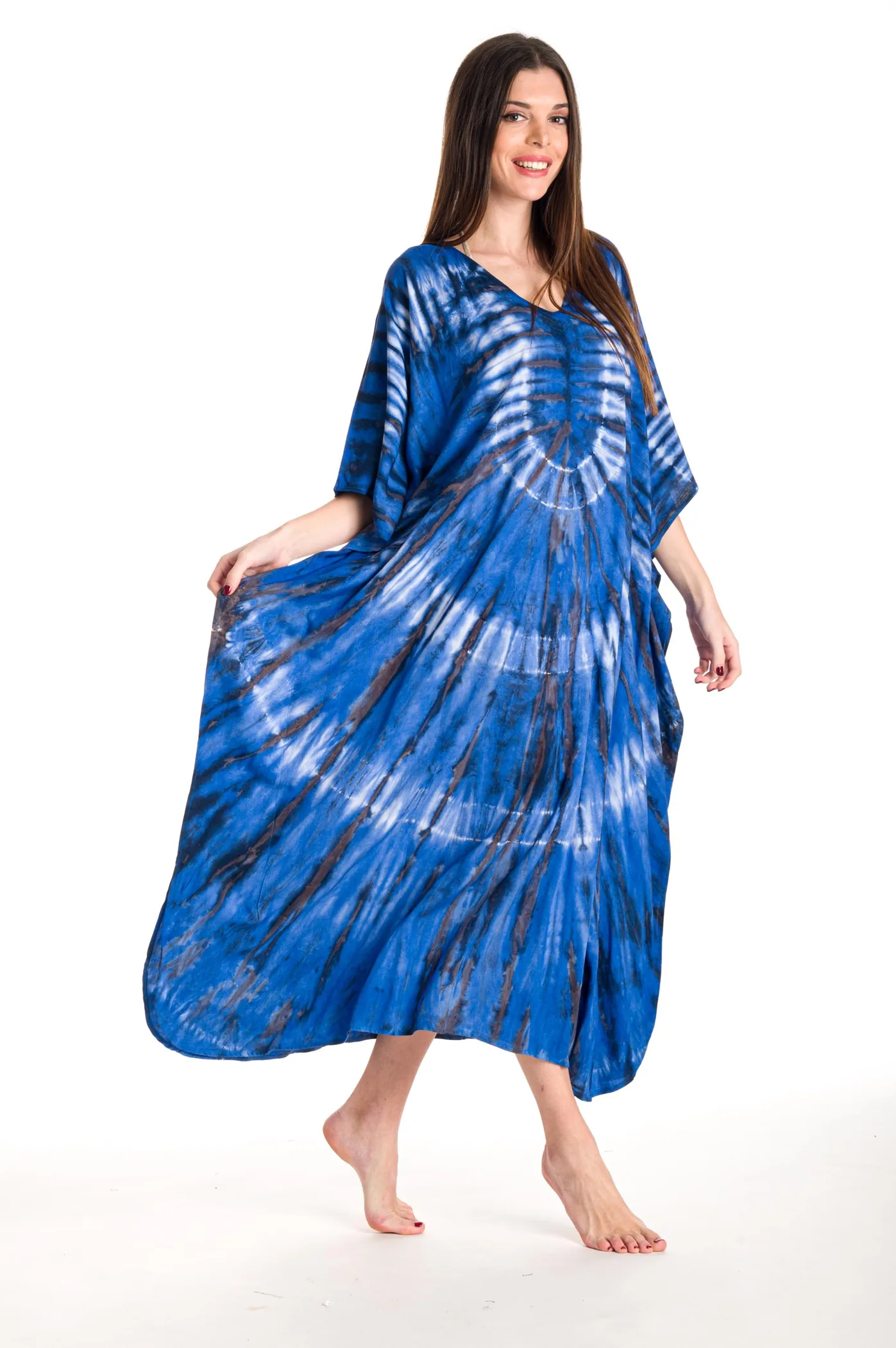Καφτανι βισκοζ tie dye - Μπλέ καφτάνι παραλίας από βισκόζ για καλοκαιρινές resort εμφανίσεις