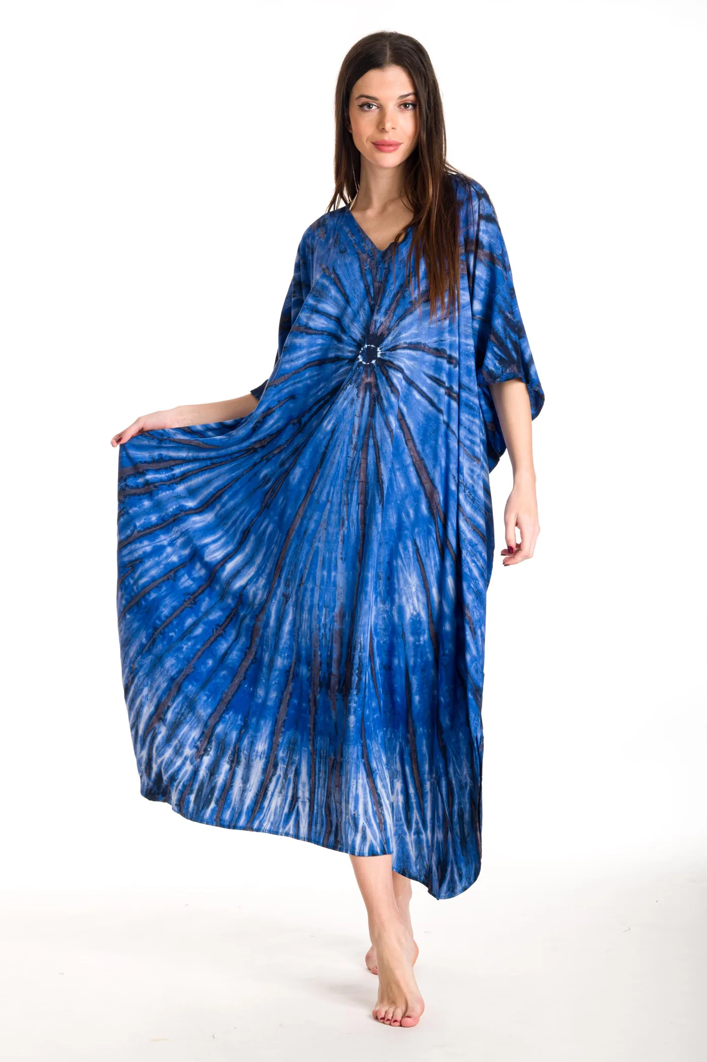 Καφτανι βισκοζ tie dye - Μπλέ παρεό παραλίας από βισκόζ για καλοκαιρινές resort εμφανίσεις