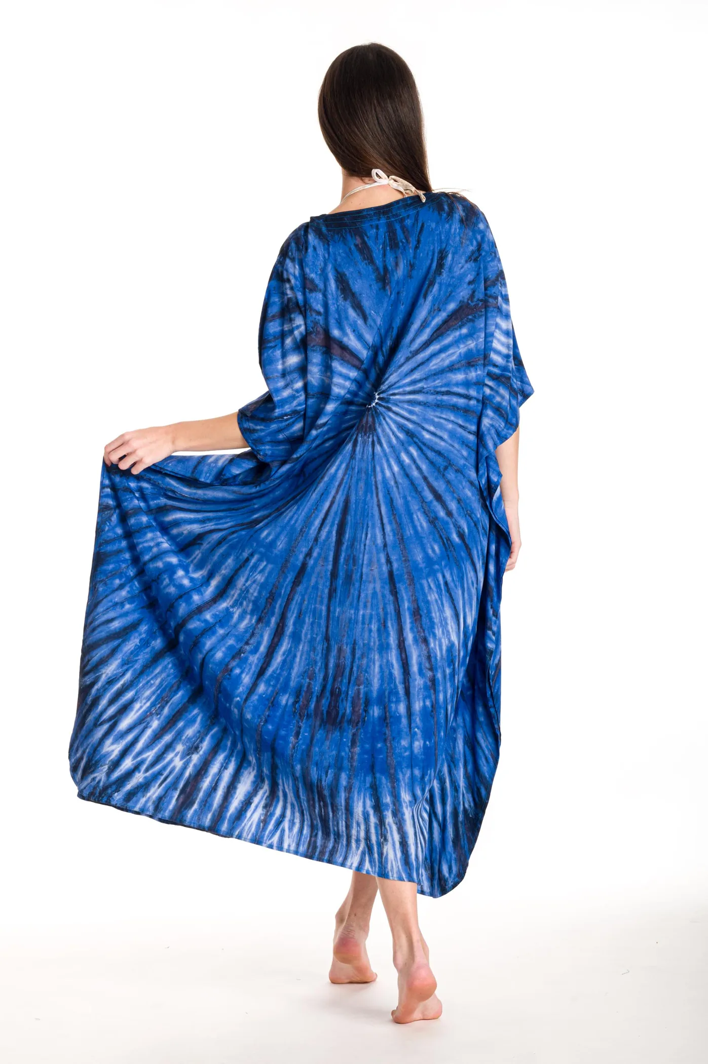 Καφτανι βισκοζ tie dye - Μπλέ καφτάνι παραλίας από βισκόζ για καλοκαιρινές resort εμφανίσεις