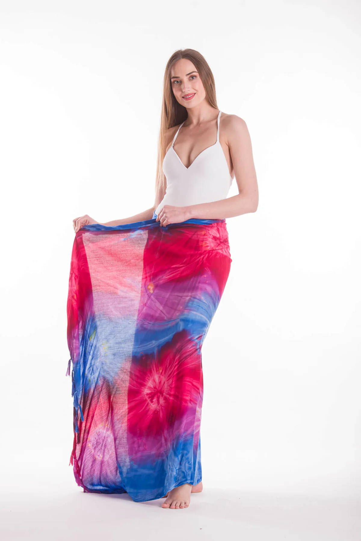 Παρεο βισκοζ tie dye εκρηξη με κροσσια - Μπλέ;Μώβ;Φούξια παρεό παραλίας για καλοκαιρινές resort εμφανίσεις