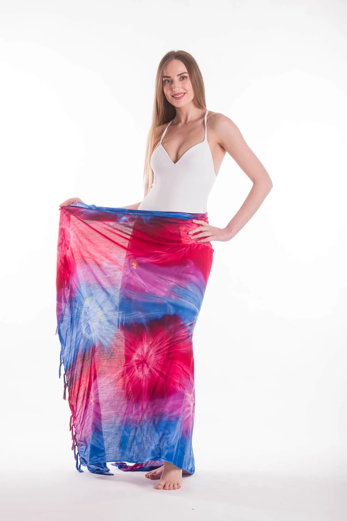 Παρεο βισκοζ tie dye εκρηξη με κροσσια - Μπλέ;Μώβ;Φούξια παρεό παραλίας για καλοκαιρινές resort εμφανίσεις