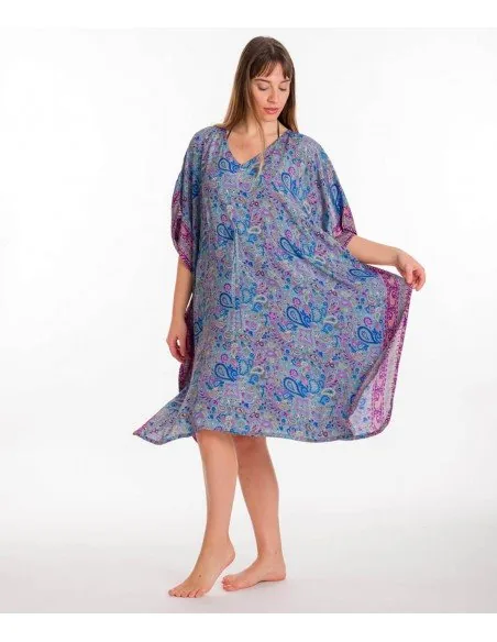 Καφτανι art. silk με adjuster - Μπλέ;Μώβ παρεό παραλίας για καλοκαιρινές resort εμφανίσεις
