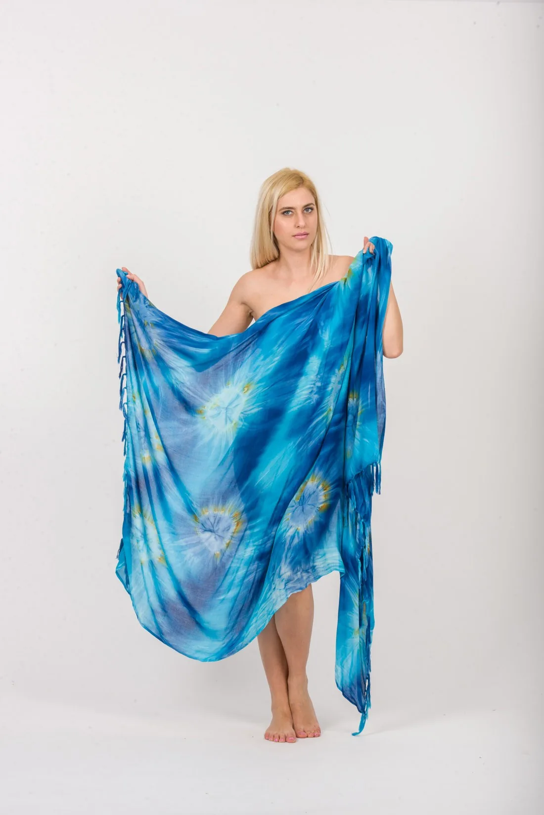 Παρεο βισκοζ tie dye εκρηξη με κροσσια - Μπλέ παρεό παραλίας για καλοκαιρινές resort εμφανίσεις