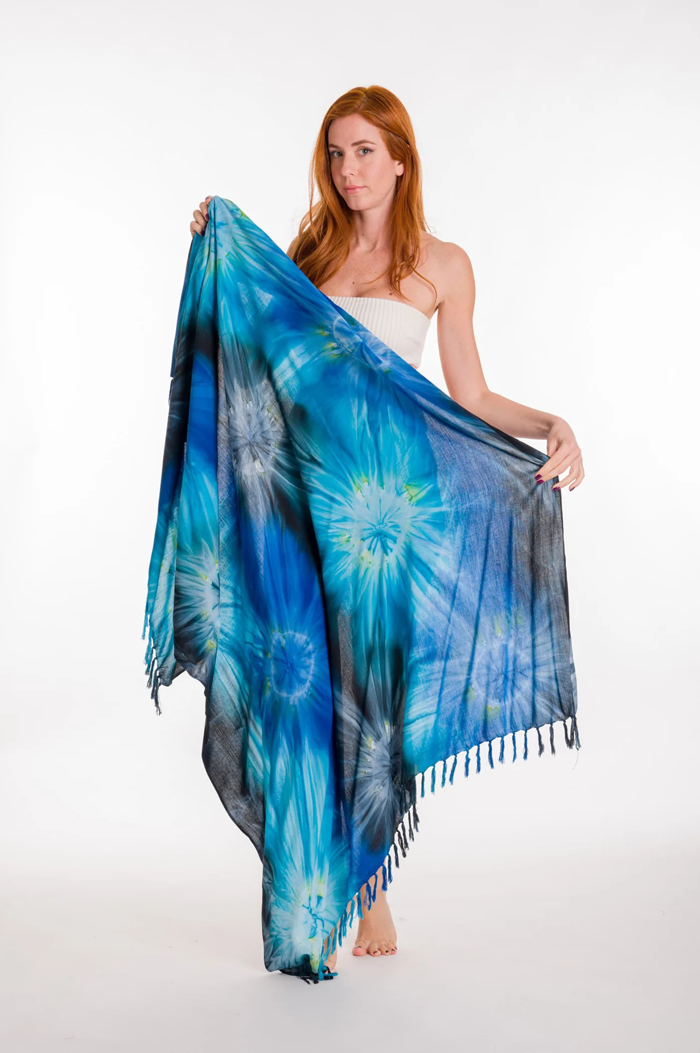 Παρεο βισκοζ tie dye εκρηξη με κροσσια - Μπλέ παρεό παραλίας για καλοκαιρινές resort εμφανίσεις