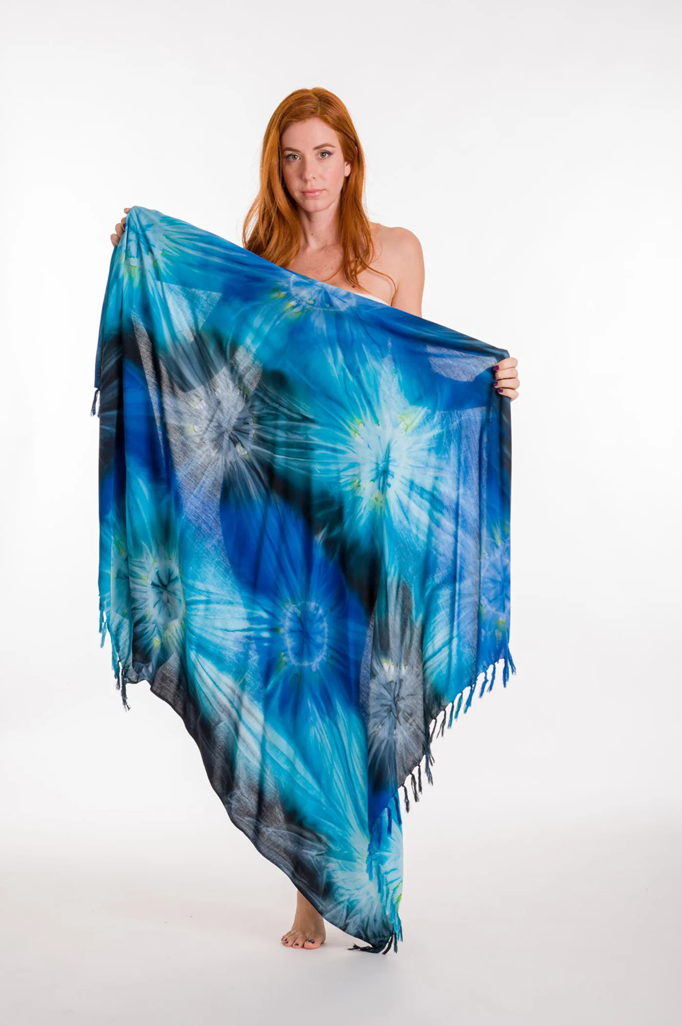 Παρεο βισκοζ tie dye εκρηξη με κροσσια - Μπλέ παρεό παραλίας για καλοκαιρινές resort εμφανίσεις