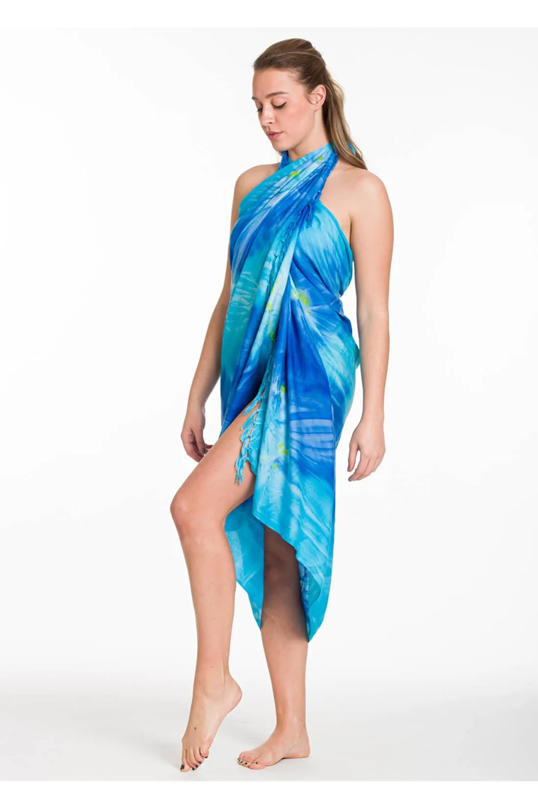 Παρεο βισκοζ tie dye εκρηξη με κροσσια - Μπλέ παρεό παραλίας για καλοκαιρινές resort εμφανίσεις