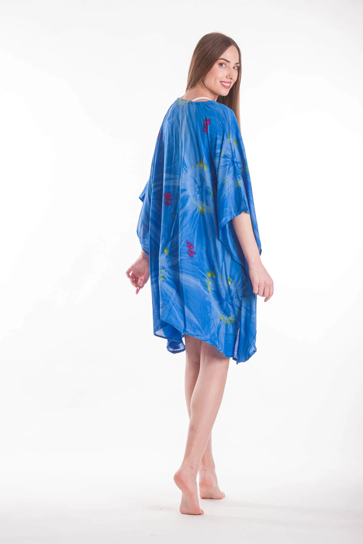 Ποντσο βισκοζ tie dye εκρηξη - Μπλέ πόντσο παραλίας από βισκόζ για καλοκαιρινές resort εμφανίσεις
