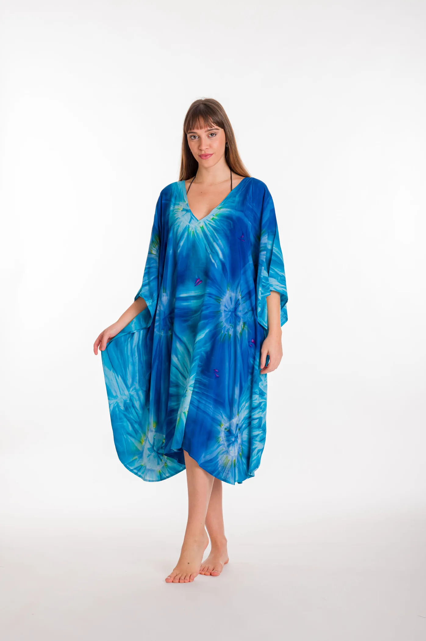 Ποντσο βισκοζ tie dye εκρηξη - Μπλέ παρεό παραλίας από βισκόζ για καλοκαιρινές resort εμφανίσεις
