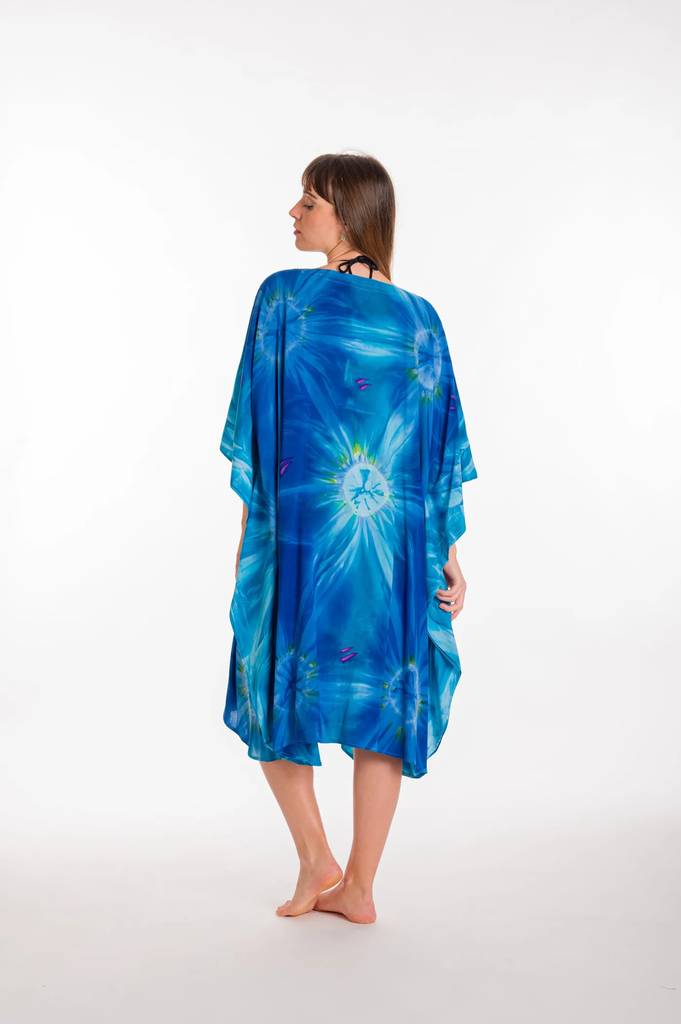 Ποντσο βισκοζ tie dye εκρηξη - Μπλέ καφτάνι παραλίας από βισκόζ για καλοκαιρινές resort εμφανίσεις