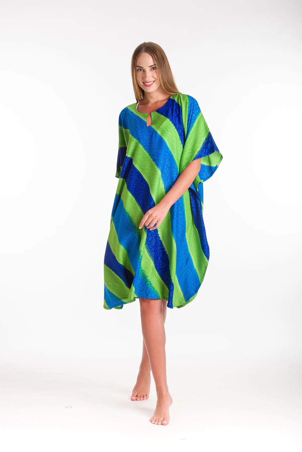 Καφτανι 3/4 mmf silk touch - Μπλέ;Πράσινο παρεό παραλίας για καλοκαιρινές resort εμφανίσεις